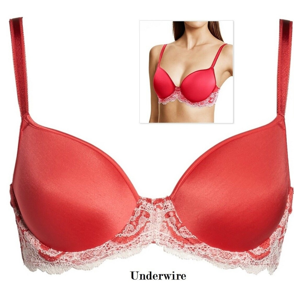 Wacoal Instant Icon T-Shirt Bra in Tango Red/Silver Peony  853256 Size 36 C